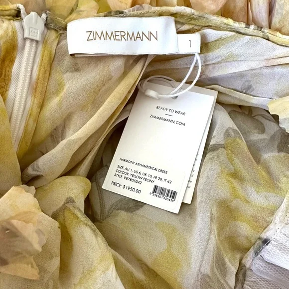NWT Authentic Zimmerman Asymmetrical Harmony Peony Floral Dress SZ 1  US 6 - Picture 13 of 15